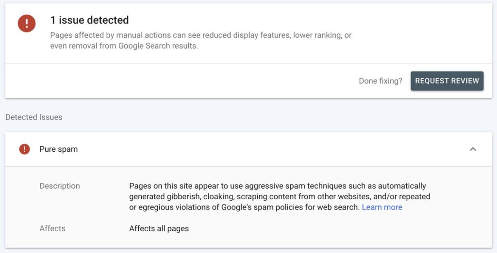 manual action penalty google