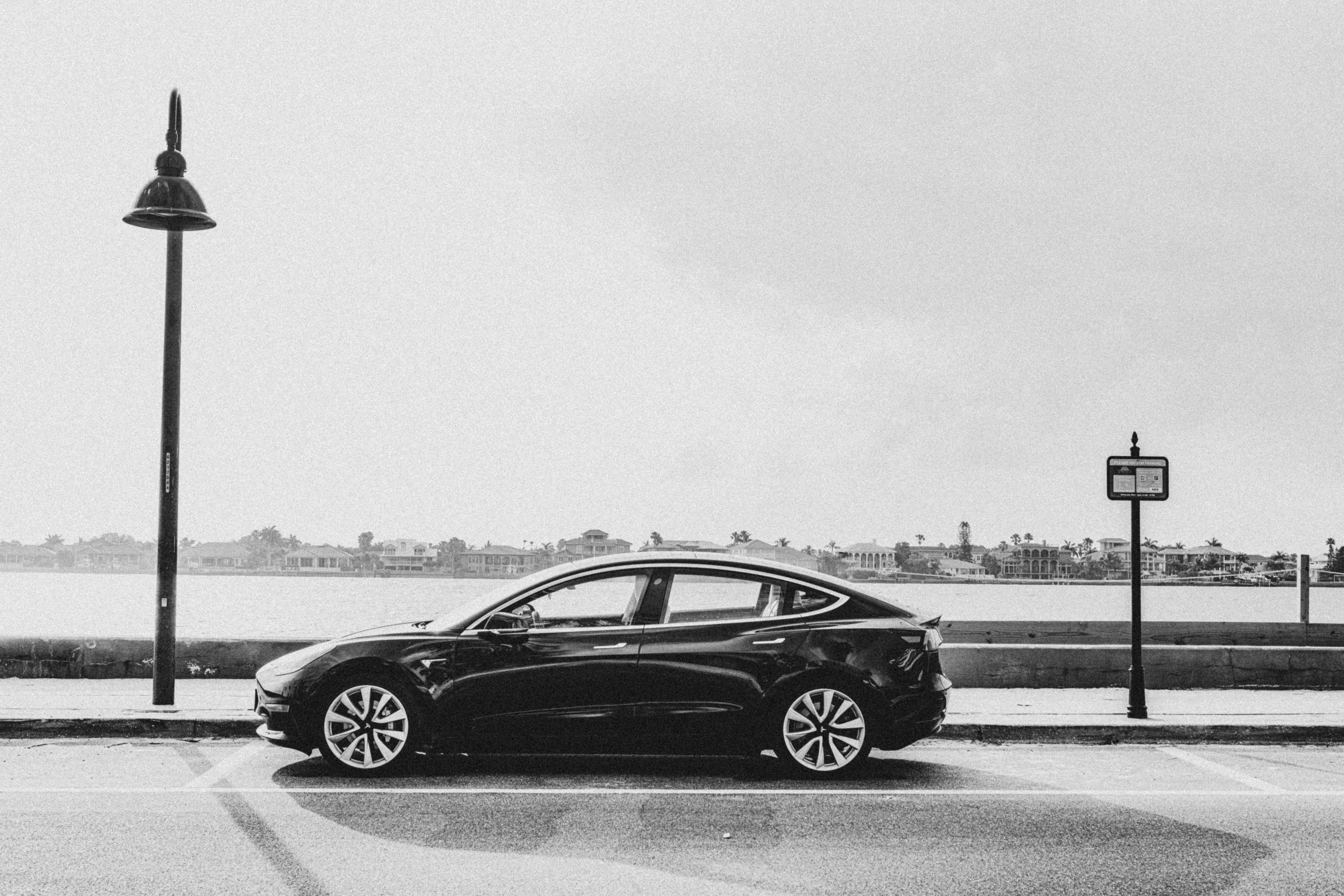 electric car parked by the sea