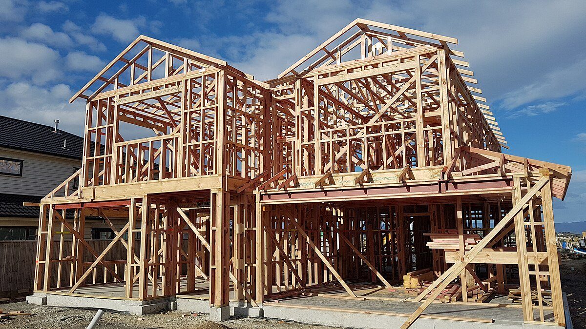 timber frame house under construction, new zealand